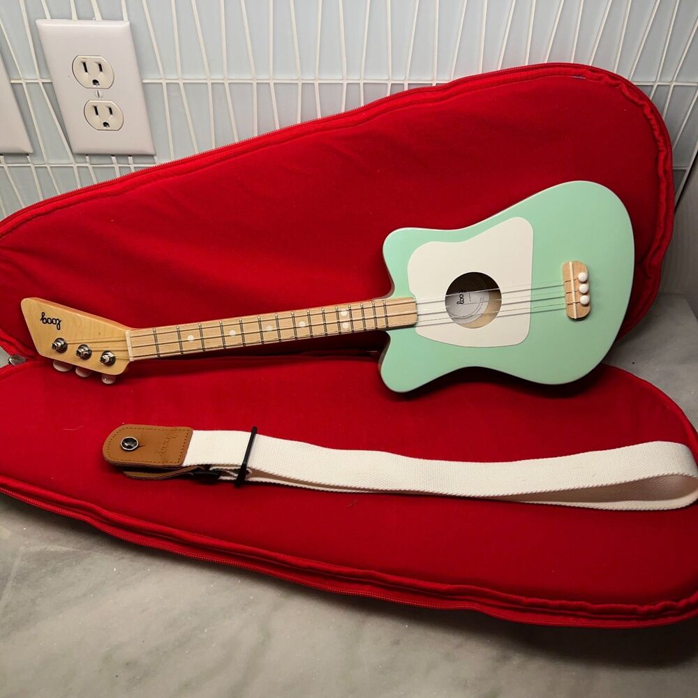 Loog Mini Acoustic Guitar 3-String Kids Beginner Seafoam Green w/ Strap & Case